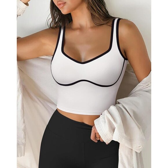Women White Sweetheart Neckline Longline Bra Padded Basic Workout Crop top - Picture 3 of 6